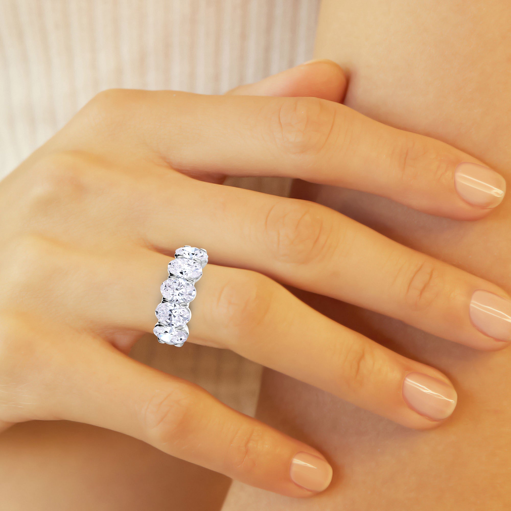 3.50 CT Oval Lab-Grown Diamond | Band Ring | 14K White Gold | G Color | VS Clarity