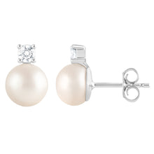 0.24 CT Round Lab-Grown Diamond | with Pearl Stud Earrings | 925 Sterling Silver | H Color | SI Clarity