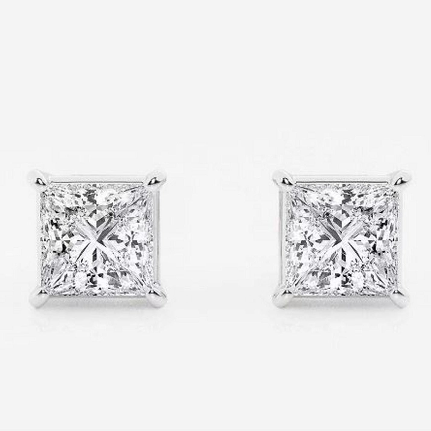 Womens | 1.25 CT  Princess Cut Lab Grown Diamond | Solitaire Stud - I | 14K White Gold | G-VS1