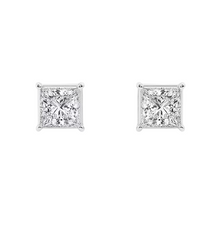 Womens | 1.25 CT  Princess Cut Lab Grown Diamond | Solitaire Stud - II | 14K White Gold | G-VS1