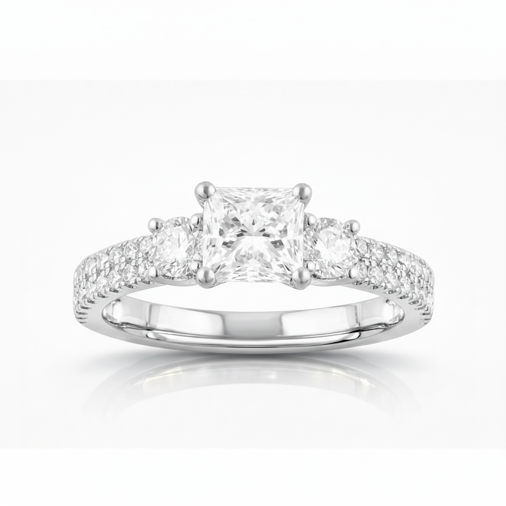 1.00 CT Princess/Round Lab-Grown Diamond | Engagement Ring | 14K White Gold | G Color | SI Clarity