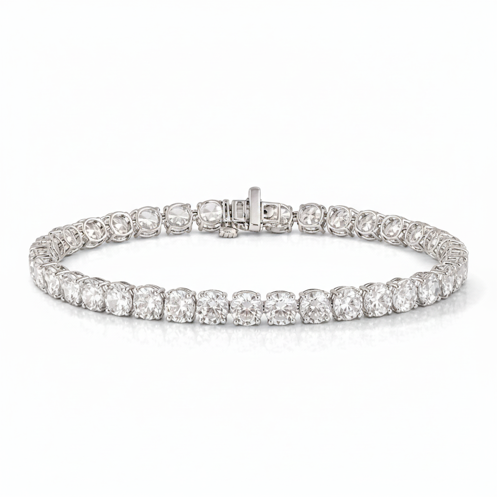 12.95 CT Round Lab-Grown Diamond | Tennis Bracelet | 14K White Gold | F Color | VS Clarity