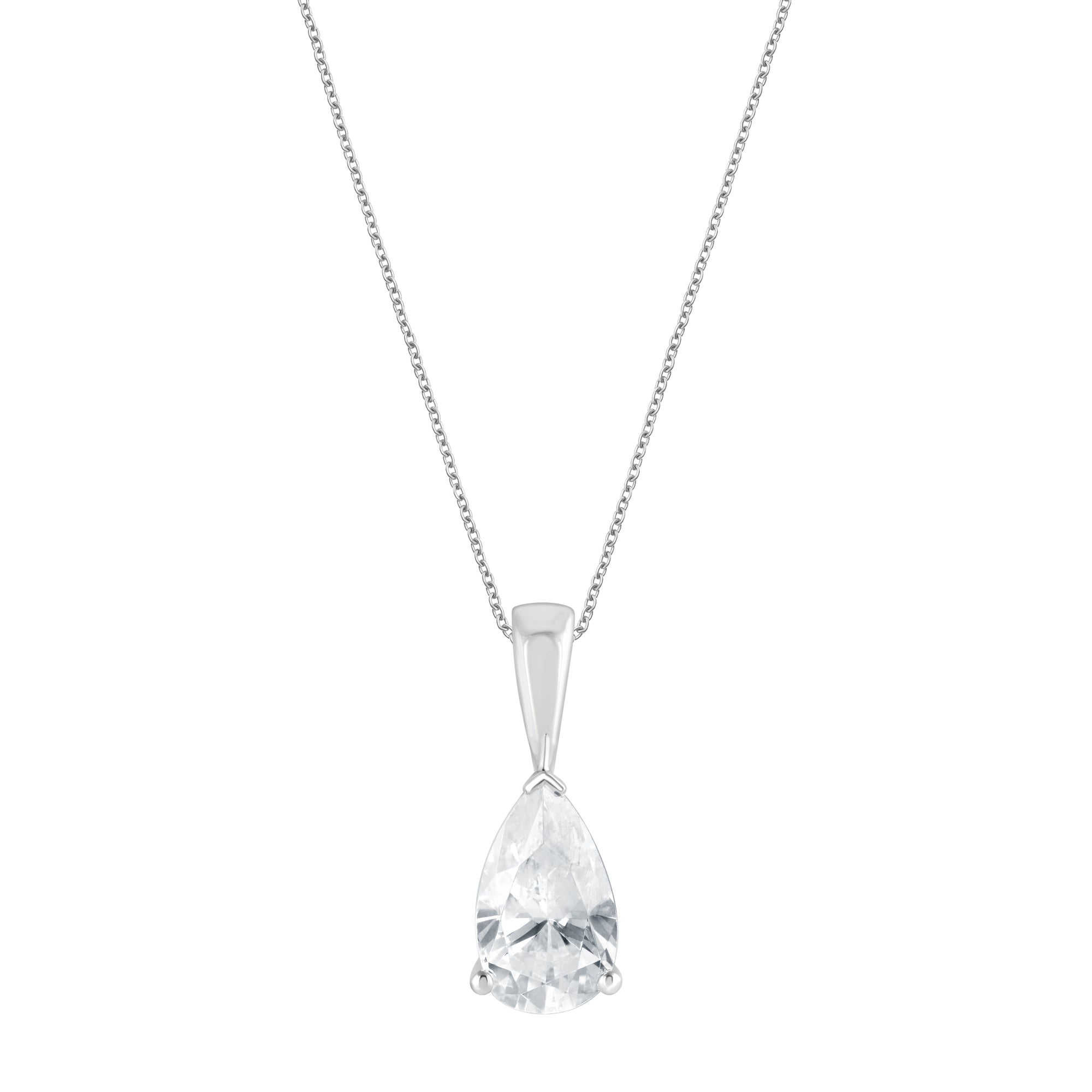 Womens | 1.00 CT Pear Cut Lab Grown Diamond | Solitaire Pendant Necklace | Two Tone Silver | G-SI