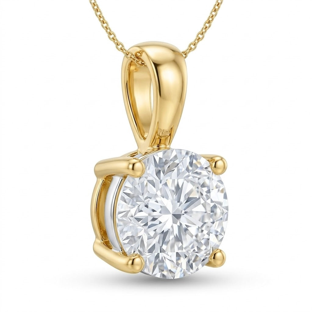 Womens | 1.25 CT Round Cut Lab Grown Accent Diamond | Solitaire Pendant Necklace | Two Tone Silver | G-SI