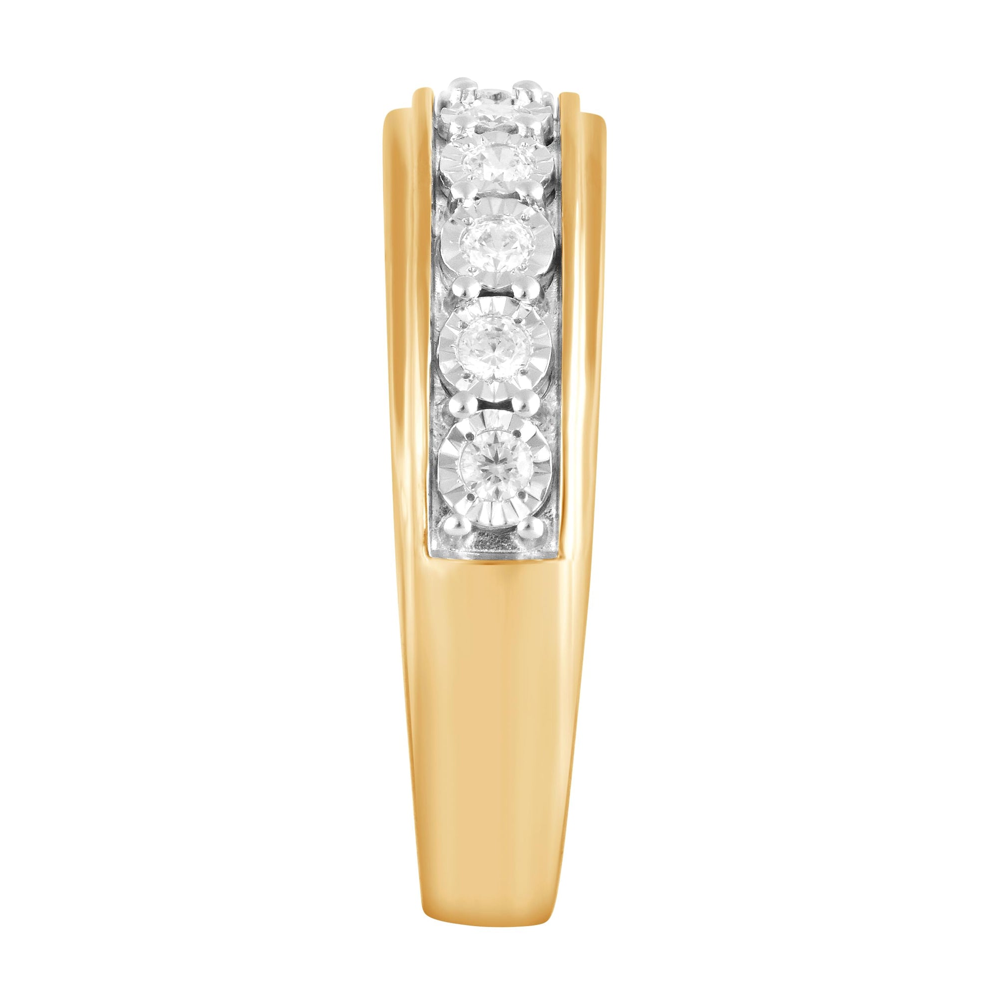 Womens | 0.25 CT Round Cut Lab Grown Accent Diamond | Wedding Band | Yellow Gold Flashed Silver | I-J-I1