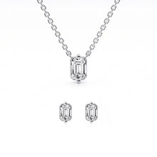 Womens | 0.50 CT  Emerald Cut Lab Grown Diamond | Solitaire Pendant Necklace-Stud Earrings Set | Sterling Silver | F-VS2