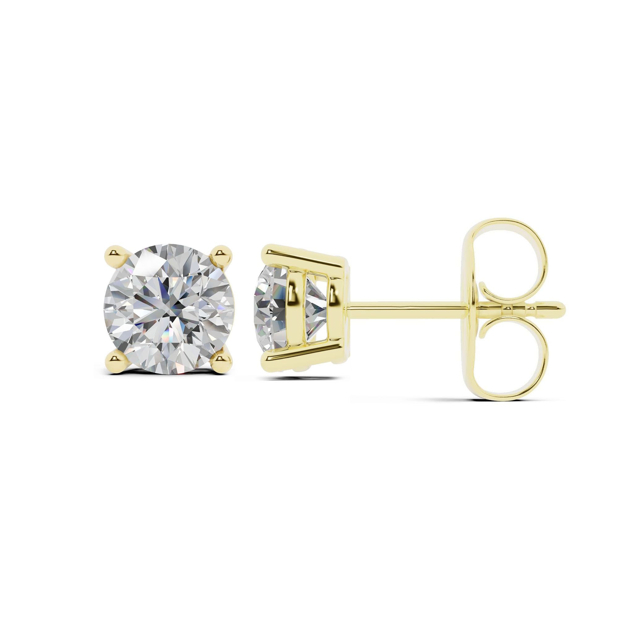 Womens | 1.50 CT Round Cut Lab Grown Diamond | Solitaire Stud | 14K Yellow Gold | G-SI