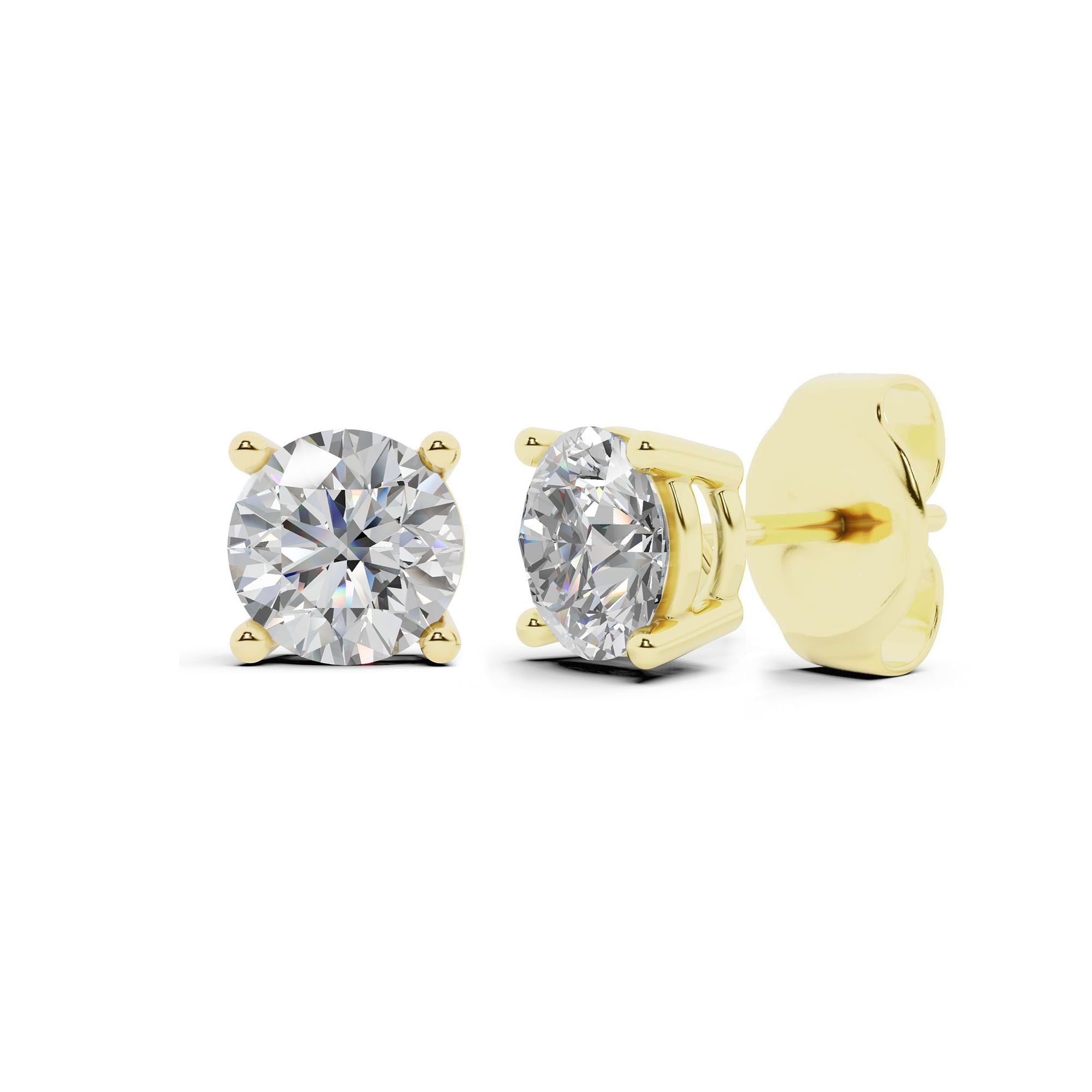 Womens | 1.50 CT Round Cut Lab Grown Diamond | Solitaire Stud | 14K Yellow Gold | G-SI