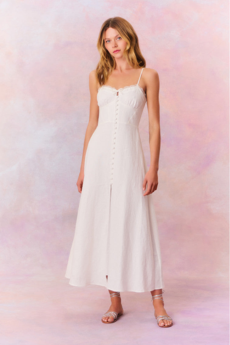 Womens | Linella Linen Smocked Maxi Dress | Antique White