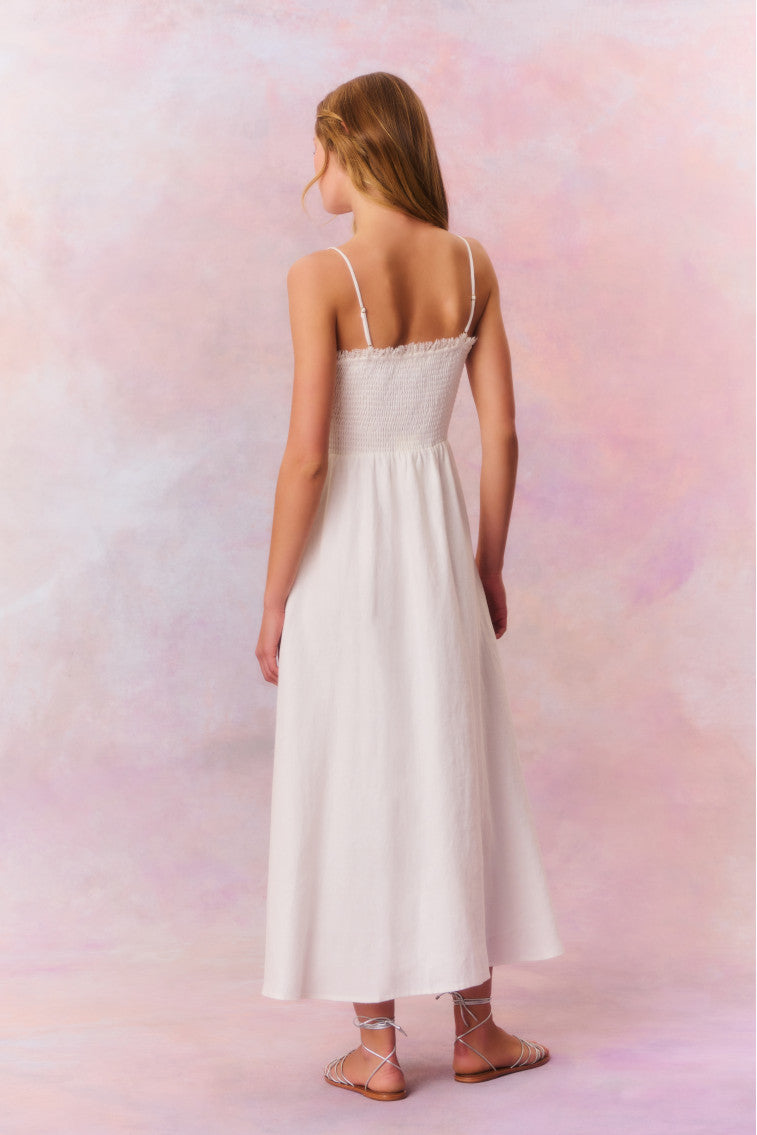 Womens | Linella Linen Smocked Maxi Dress | Antique White