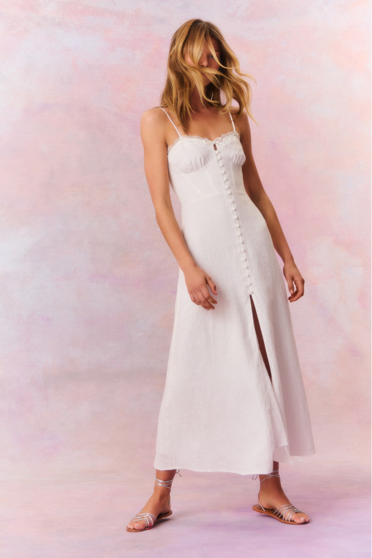 Womens | Linella Linen Smocked Maxi Dress | Antique White
