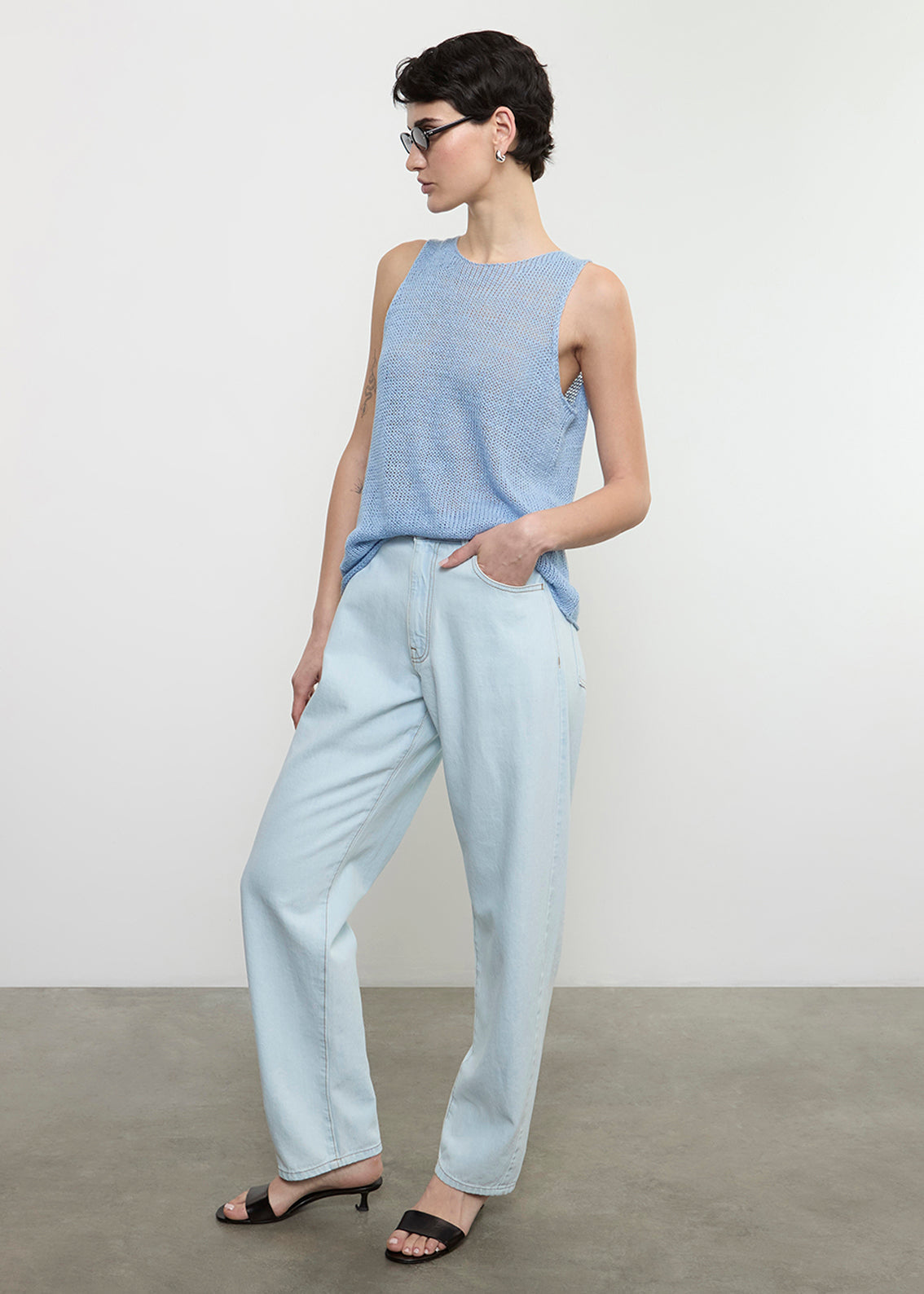 Linen Open Knit Tank | Sky