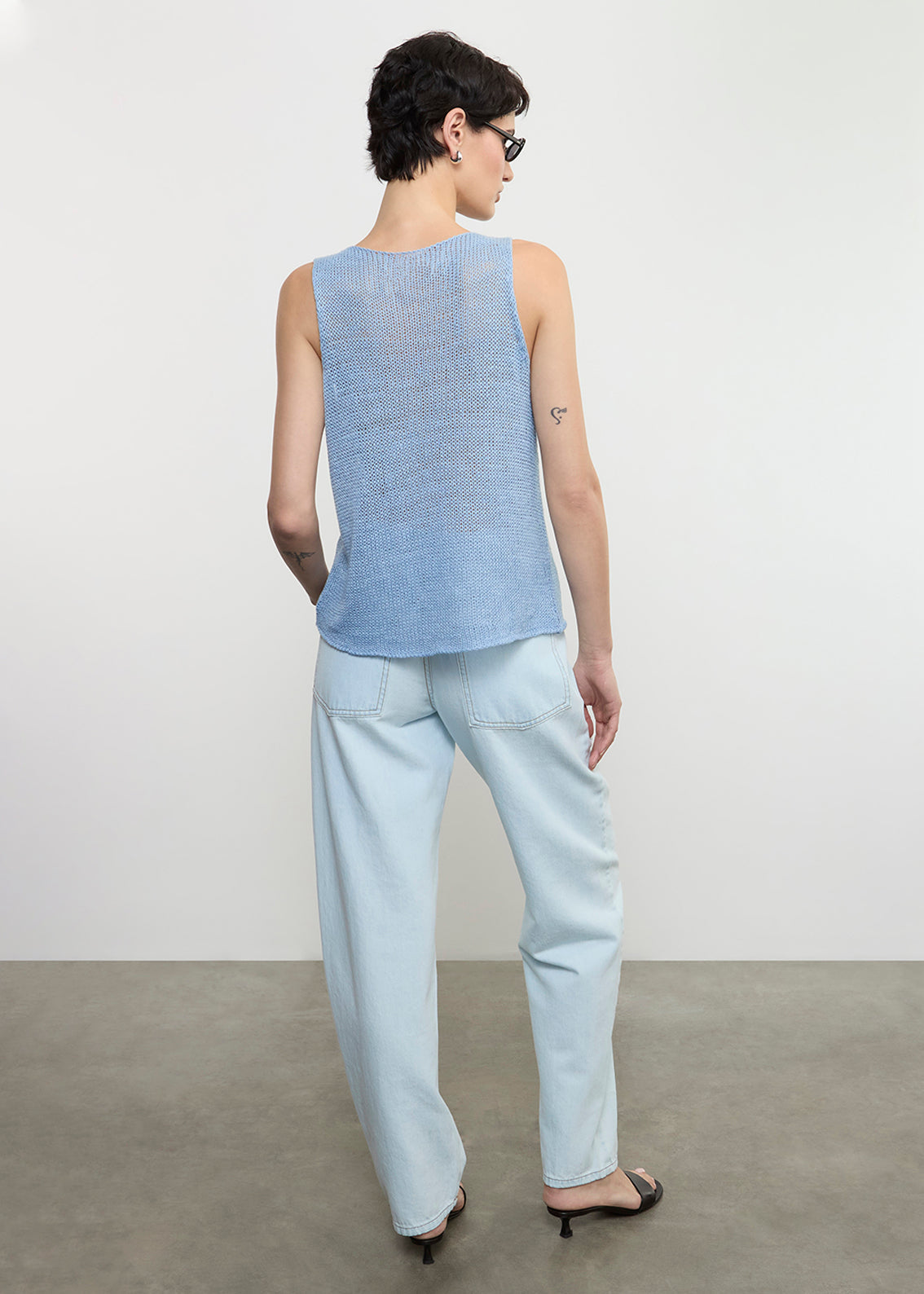 Linen Open Knit Tank | Sky