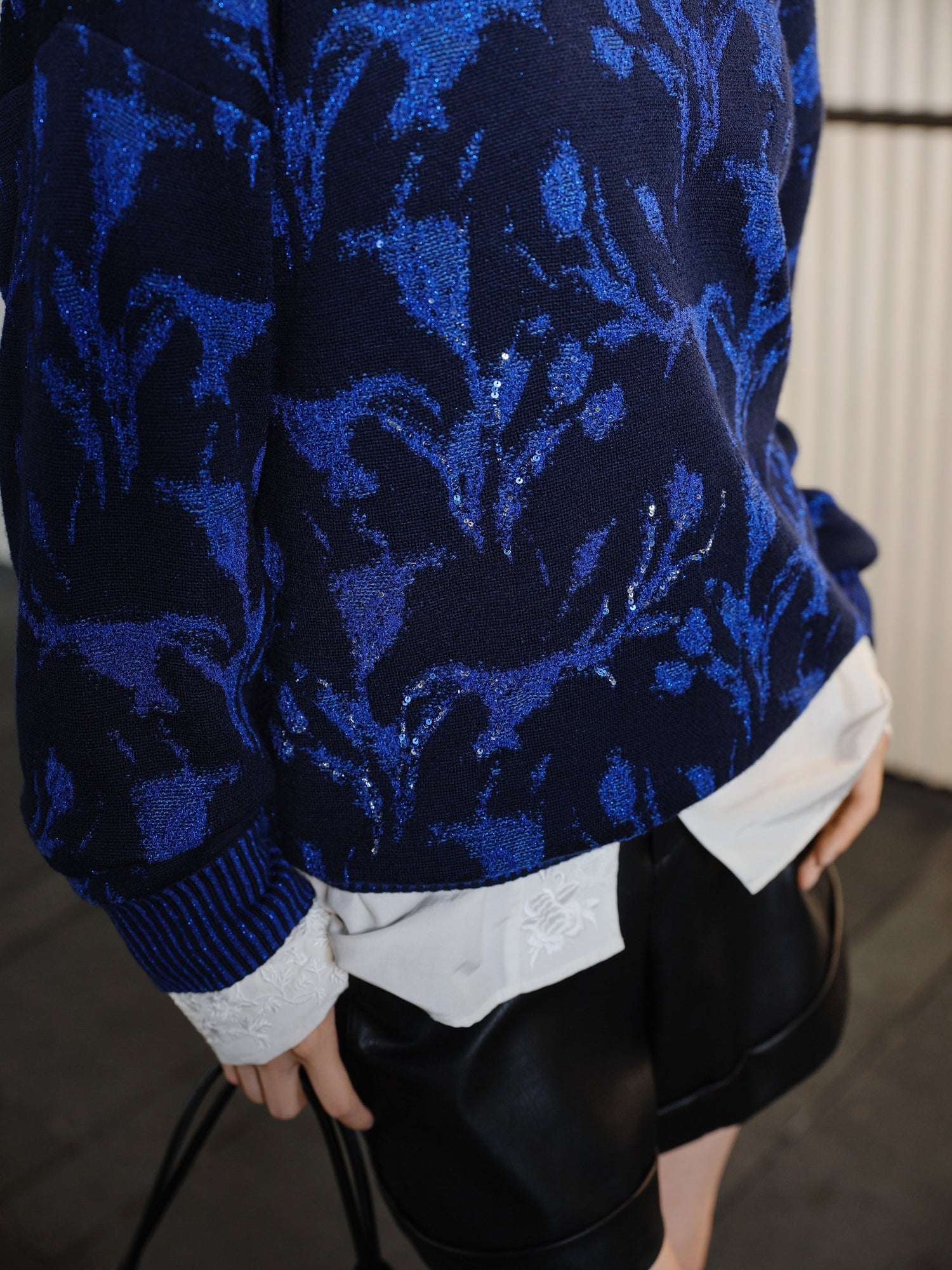 Wool Relaxed-Fit Jacquard Sweater | Navy