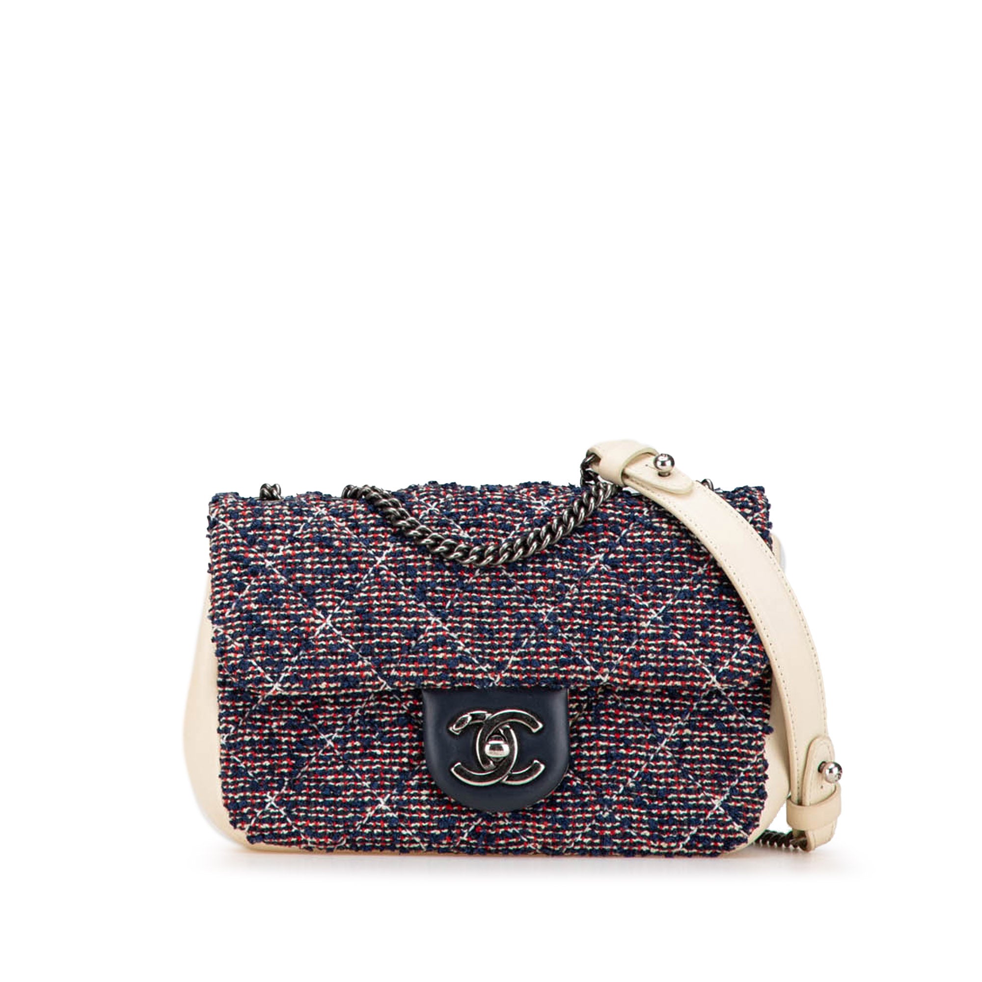 Chanel | Pre-Owned Mini Rectangular Tweed Single Flap | BlueWhite/Ivory
