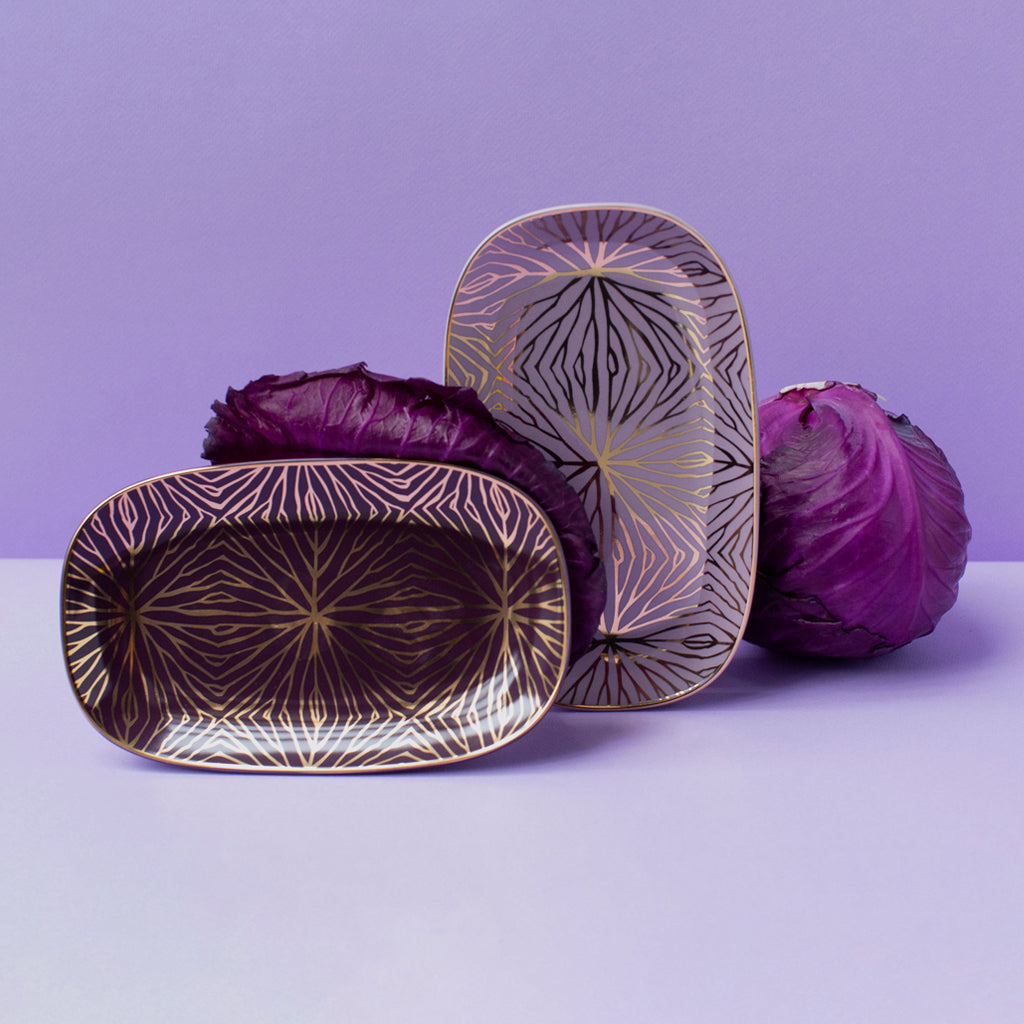 Talianna Lily Pad Catchall Tray | Lilac | Ceramic with 24K Gold Details