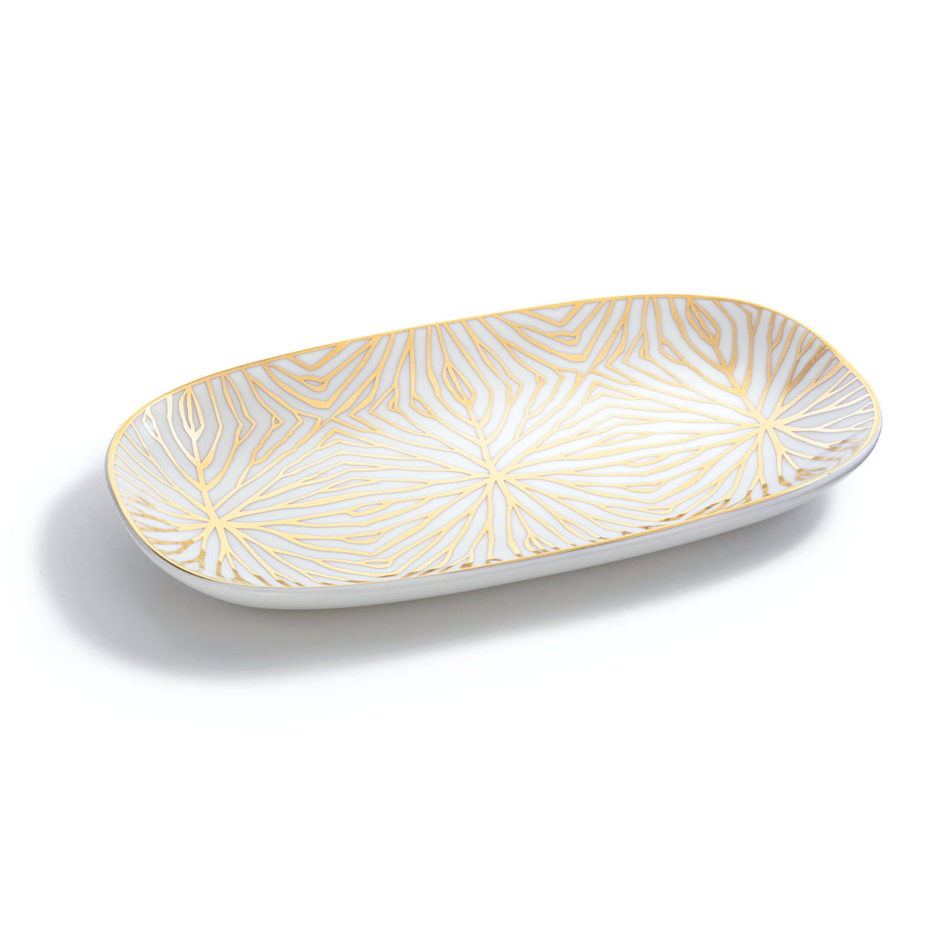 Talianna Lily Pad Catchall Tray | White | Ceramic with 24K Gold Details