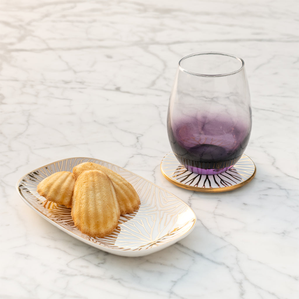 Talianna Lily Pad Catchall Tray | White | Ceramic with 24K Gold Details