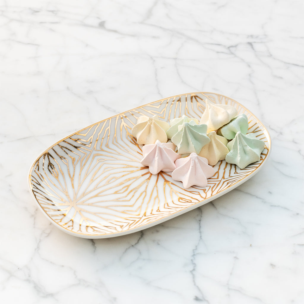 Talianna Lily Pad Catchall Tray | White | Ceramic with 24K Gold Details