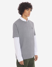 Mens | Bold Fox Head Patch Short-Sleeve Comfort Jersey Tee-Shirt | Medium Grey Melange