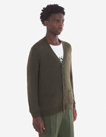Mens | Bold Fox Head Patch Regular Cardigan | Khaki