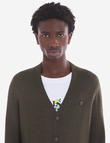 Mens | Bold Fox Head Patch Regular Cardigan | Khaki