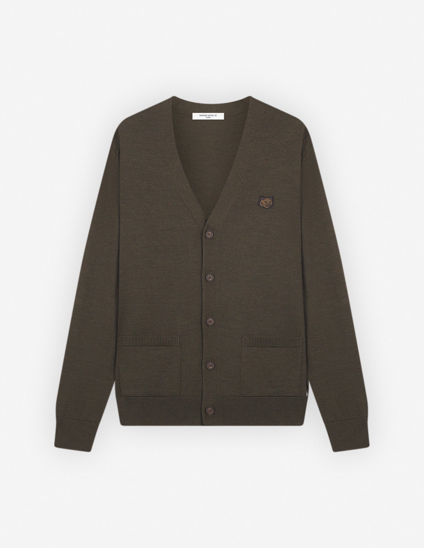 Mens | Bold Fox Head Patch Regular Cardigan | Khaki