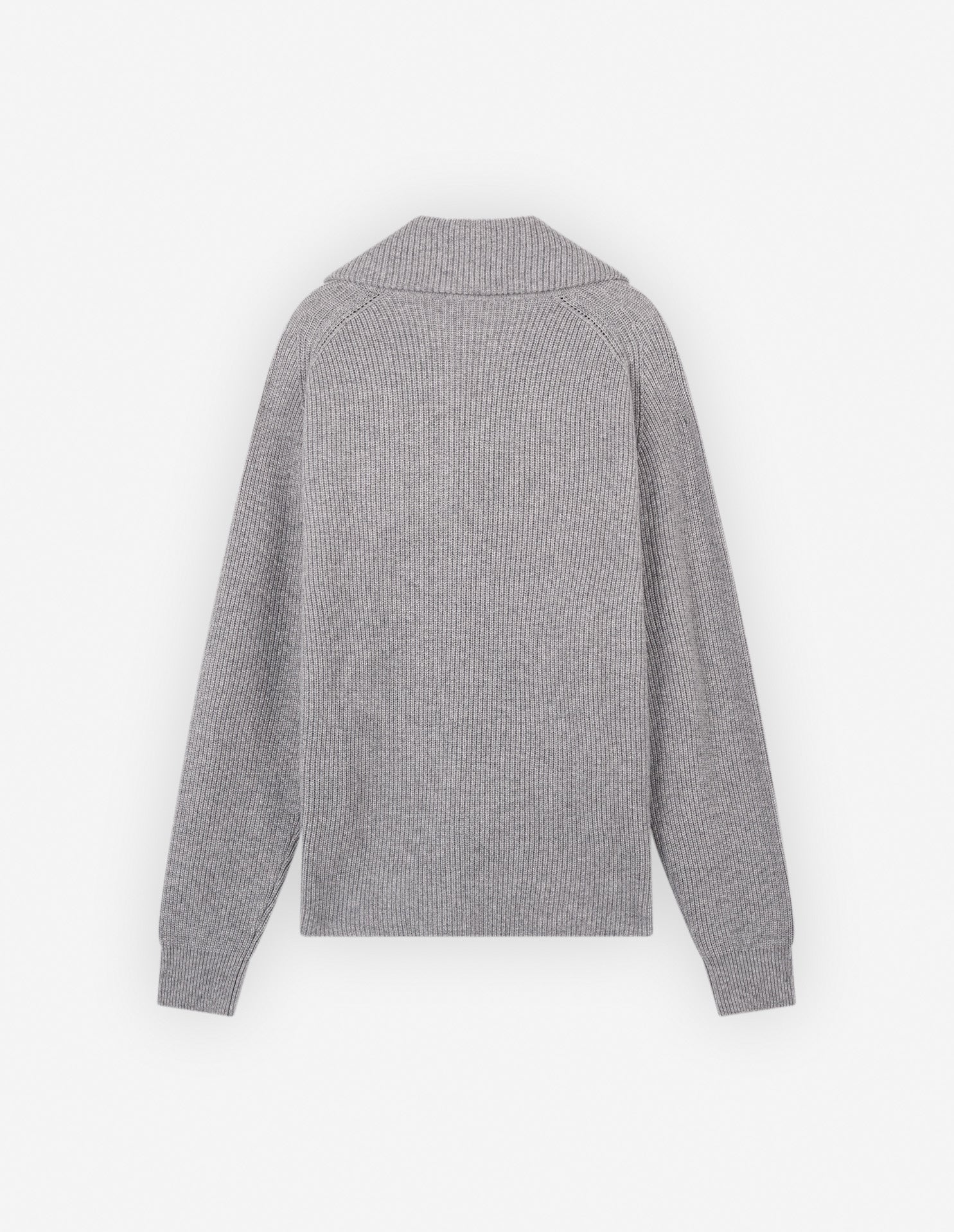 Mens | Bold Fox Head Patch Half Zip Ribbed Merino Wool-Blend Jumper | Grey Melange