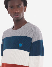 Mens | Bold Fox Head Patch Comfort Wool-Blend Ribbed Jumper | White Stripes