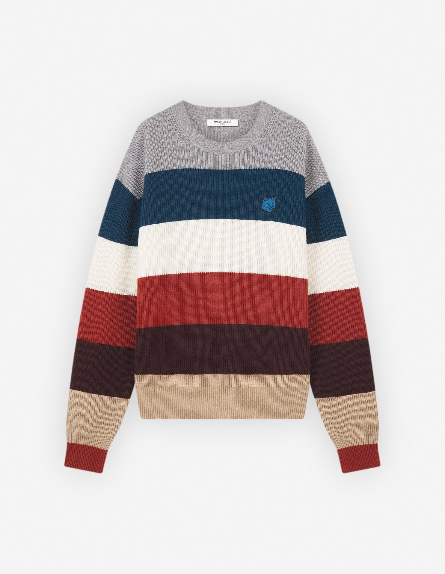 Mens | Bold Fox Head Patch Comfort Wool-Blend Ribbed Jumper | White Stripes