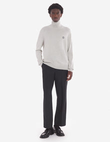 Mens | Bold Fox Head Patch Regular Turtleneck Wool Pullover | Light Grey Melange