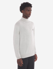 Mens | Bold Fox Head Patch Regular Turtleneck Wool Pullover | Light Grey Melange