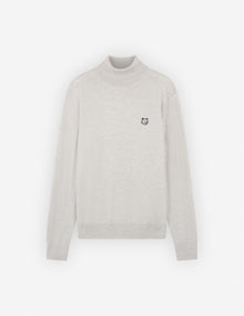 Mens | Bold Fox Head Patch Regular Turtleneck Wool Pullover | Light Grey Melange