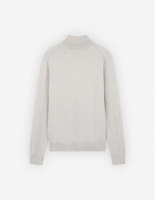 Mens | Bold Fox Head Patch Regular Turtleneck Wool Pullover | Light Grey Melange