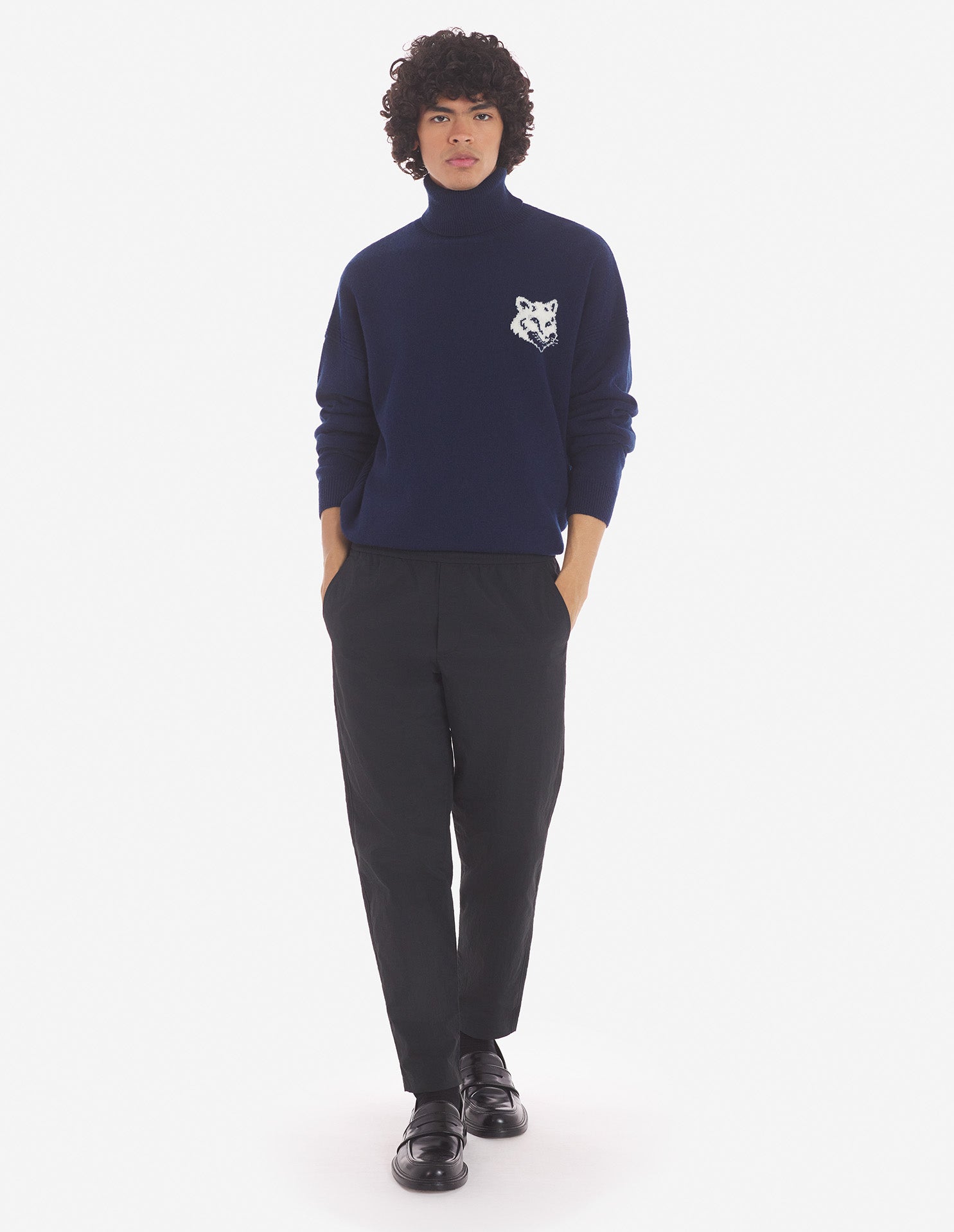 Mens | Bold Fox Patch Crispy Nylon Straight-Cut City Pants | Black