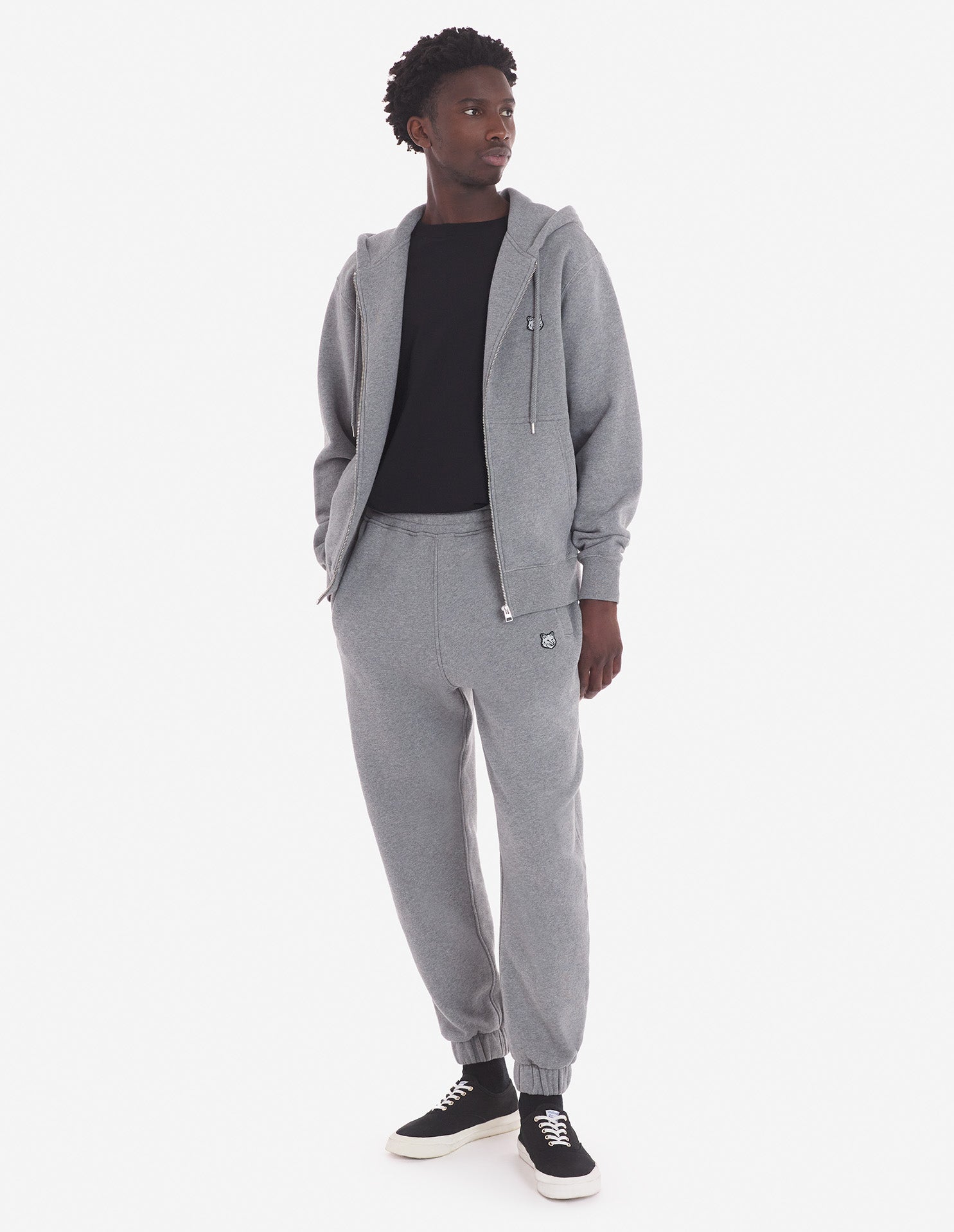 Mens | Bold Fox Head Patch Comfort Jog Cotton Pants | Medium Grey Melange