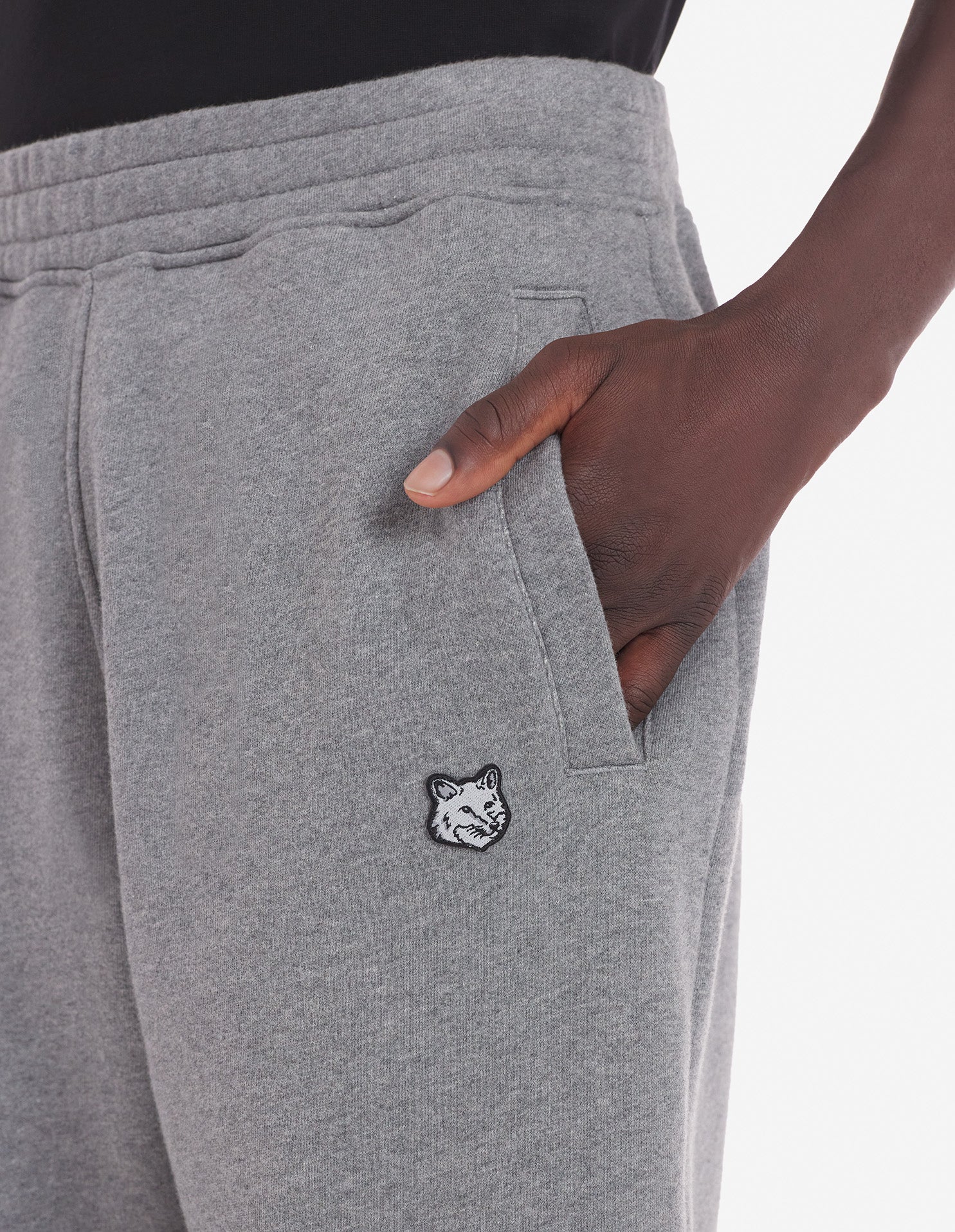 Mens | Bold Fox Head Patch Comfort Jog Cotton Pants | Medium Grey Melange