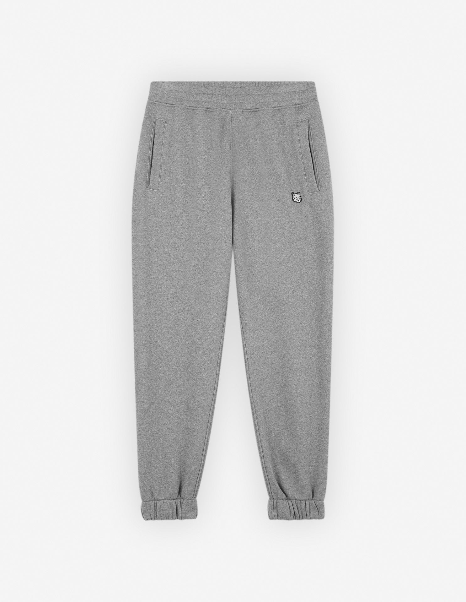 Mens | Bold Fox Head Patch Comfort Jog Cotton Pants | Medium Grey Melange