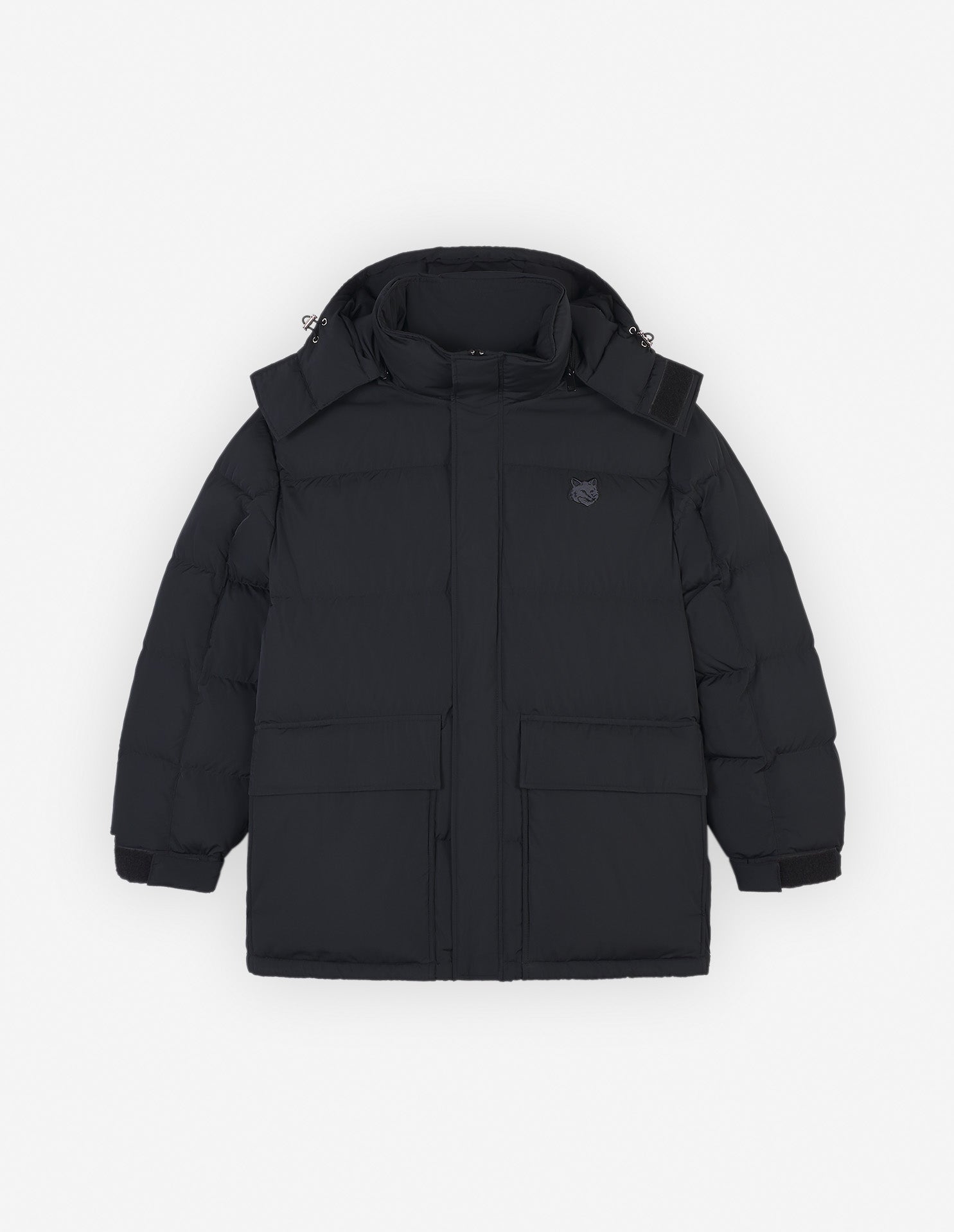 Mens | Bold Fox Head Patch Nylon Hooded Puffer | Black