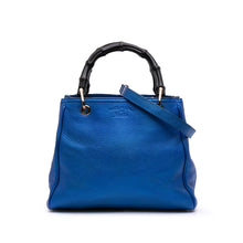 Gucci | Pre-Owned Small Metallic Calfskin Bamboo Shopper Satchel | Blue