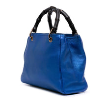 Gucci | Pre-Owned Small Metallic Calfskin Bamboo Shopper Satchel | Blue