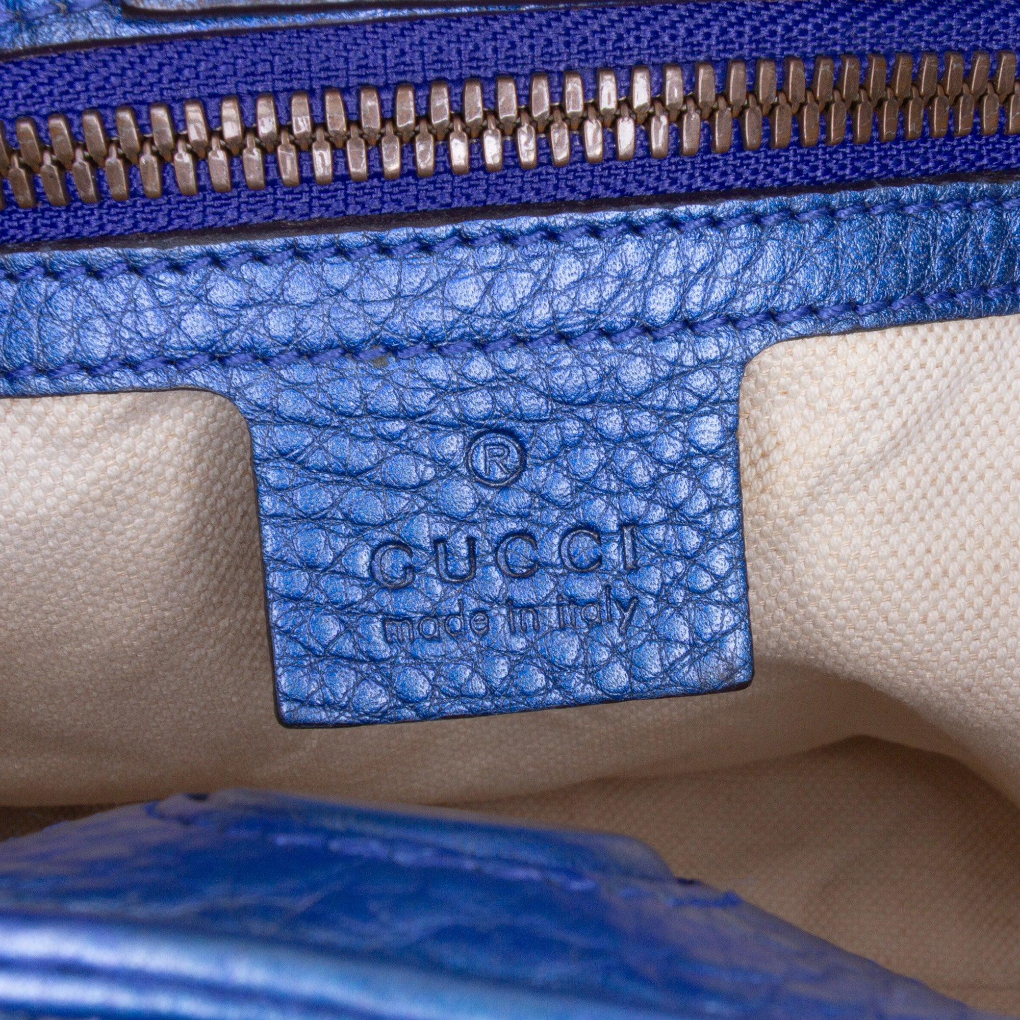 Gucci | Pre-Owned Small Metallic Calfskin Bamboo Shopper Satchel | Blue