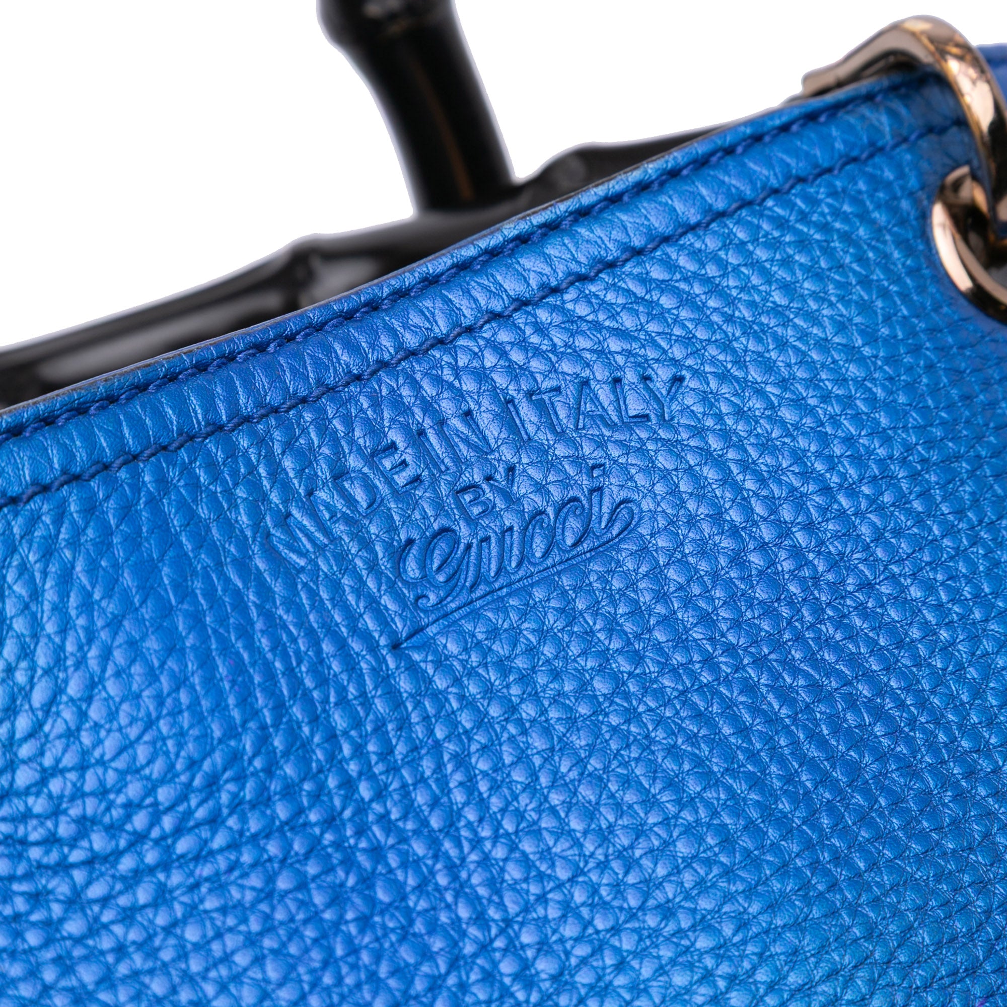 Gucci | Pre-Owned Small Metallic Calfskin Bamboo Shopper Satchel | Blue