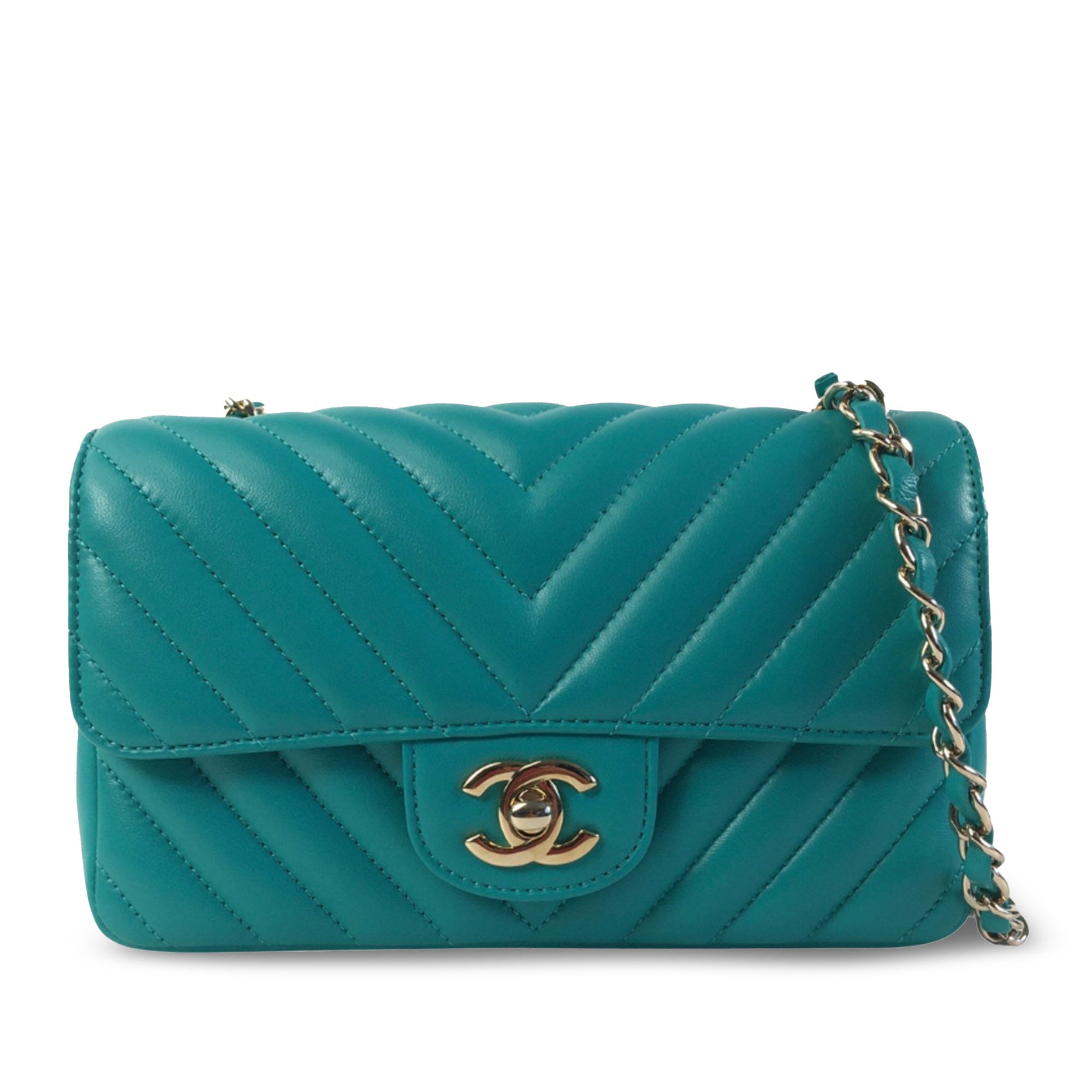 Chanel | Pre-Owned Mini Rectangular Chevron Lambskin Single Flap | Green