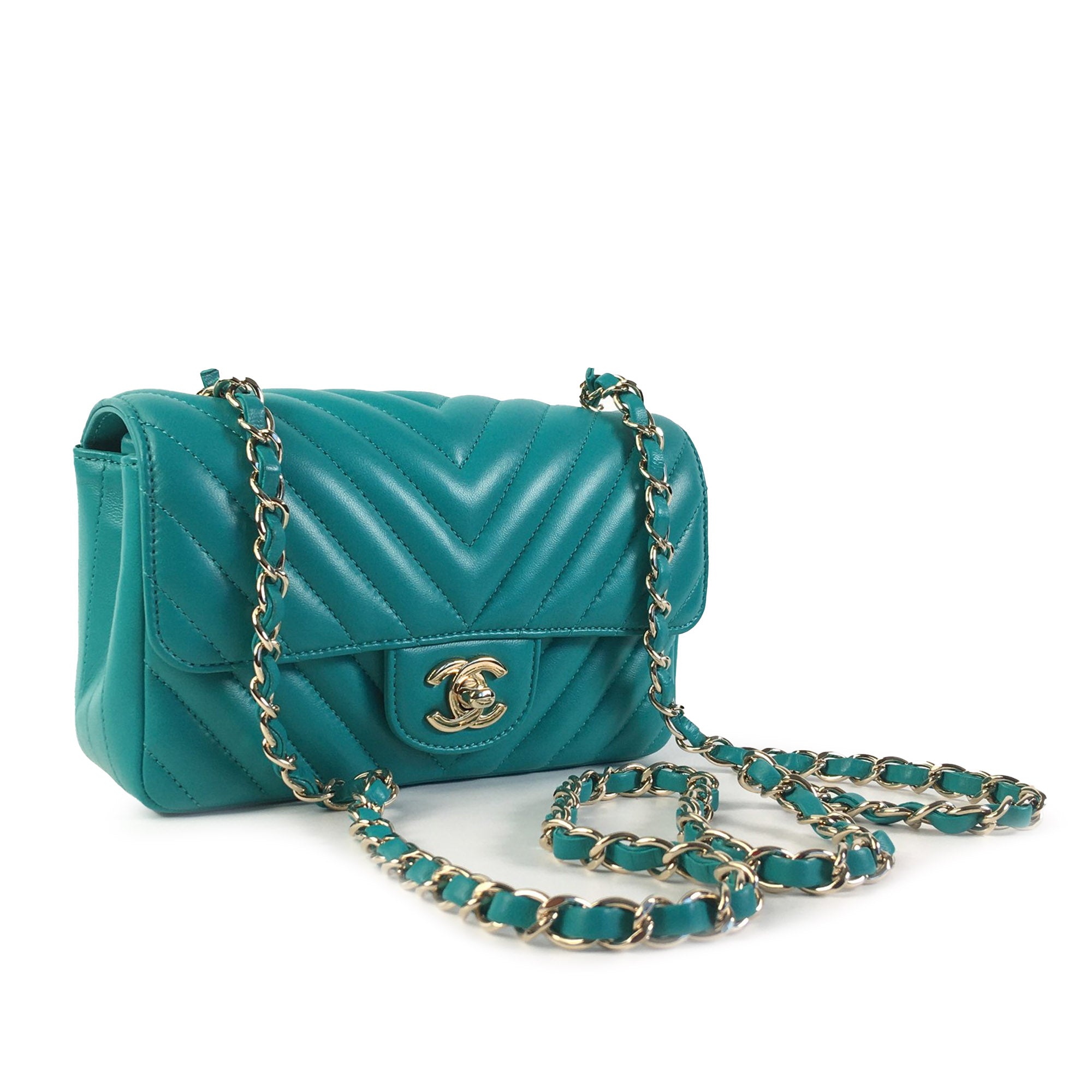 Chanel | Pre-Owned Mini Rectangular Chevron Lambskin Single Flap | Green