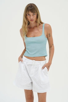 LNA Abby Deep Scoop Tank in teal stripe