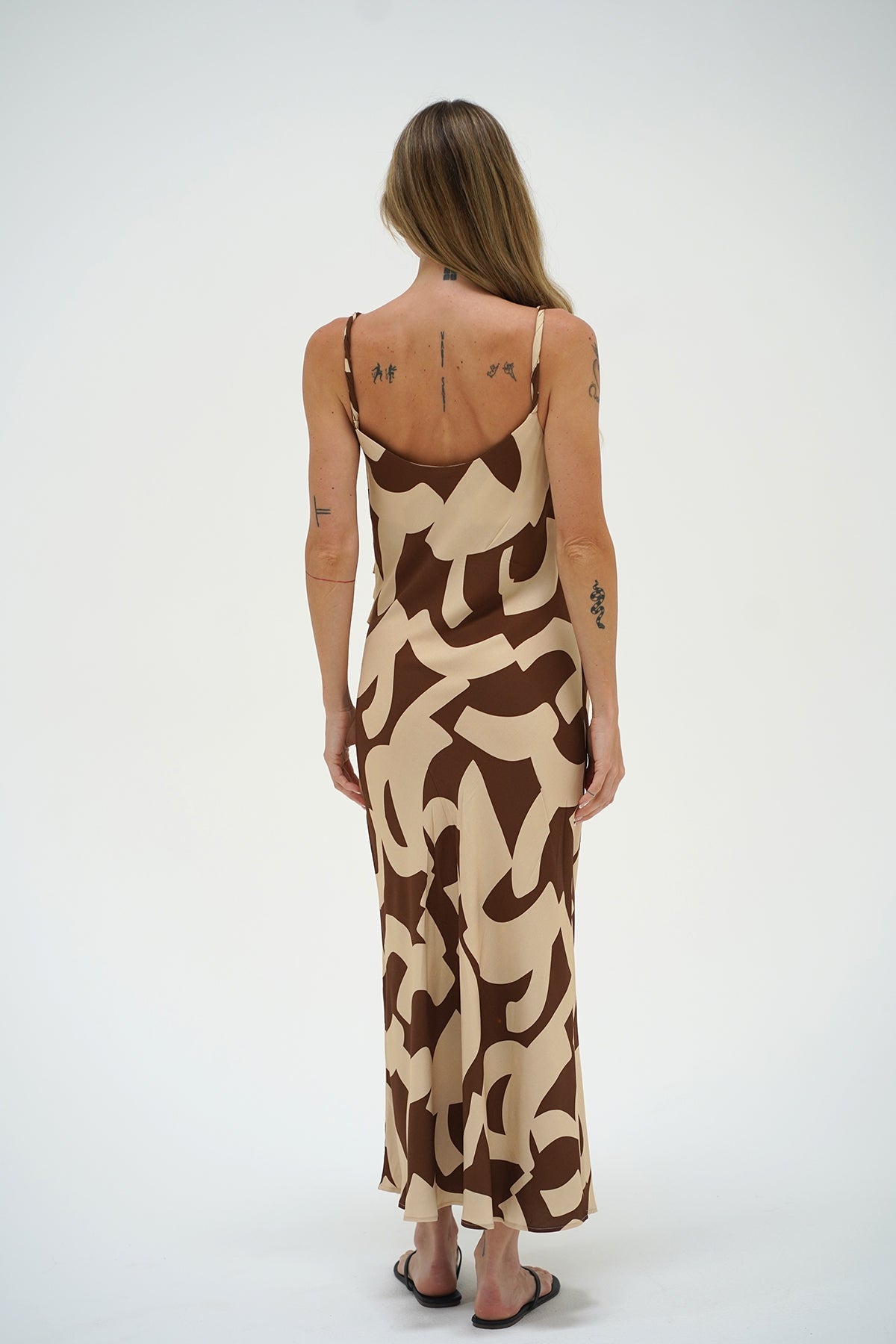 LNA Fareni Dress in geo print. Tank style maxi dress with ruching on waist