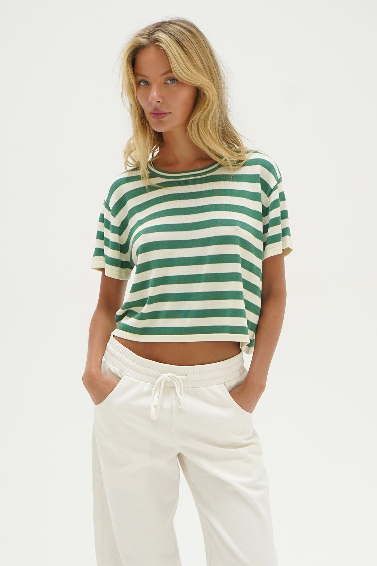 Women | Kori Stripe Short Sleeve | Green Stripe