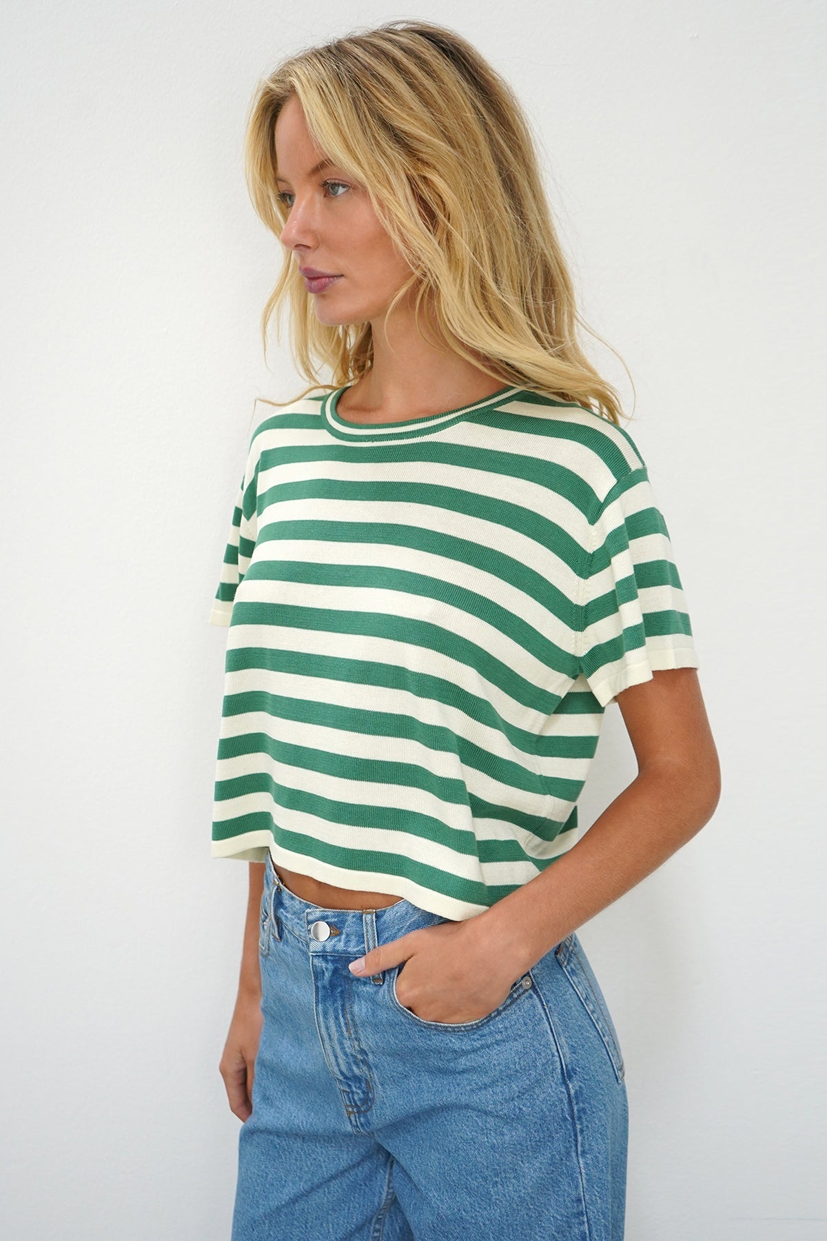 Women | Kori Stripe Short Sleeve | Green Stripe