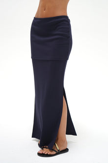 LNA Lora Ribbed Skirt in Ink Blue